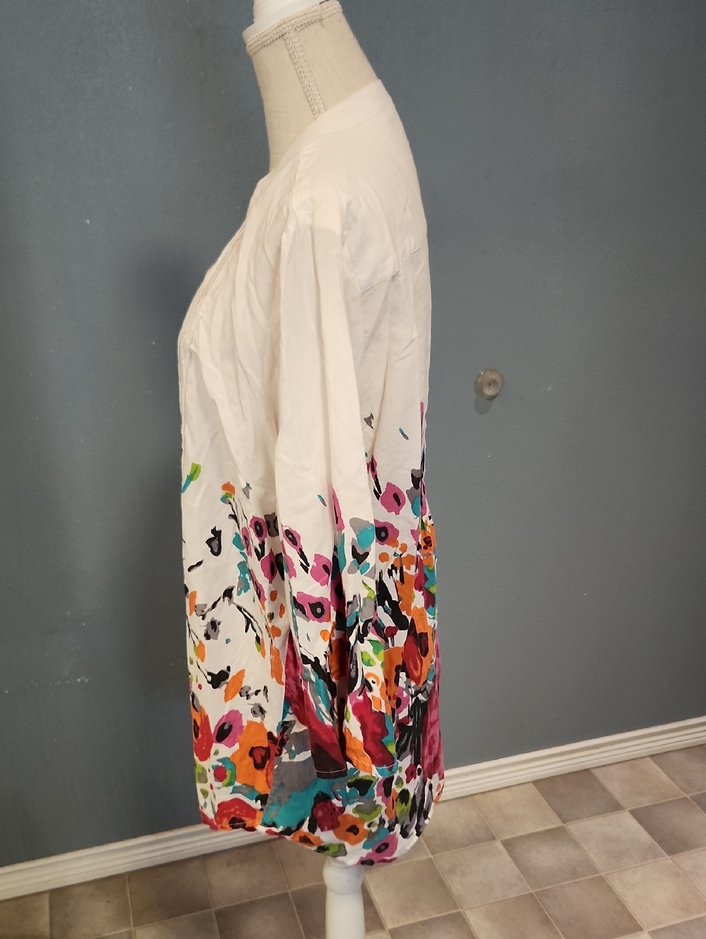 Collection Ect. Floral Button Down 100% Cotton 3/4 Sleeves Blouse Feminine Boho - Picture 3 of 9